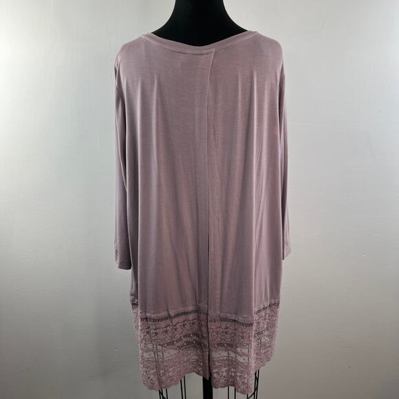 LOGO by Lori Goldstein Lilac Top Floral Lace Hem Scoop Neck 3/4 Sleeve Size 1X - Picture 8 of 10